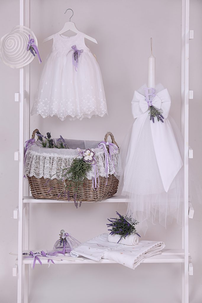 Christening candles for girl - christening set for girl with purple flowers